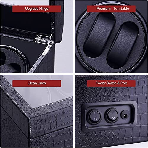 Lalahoo Watch Winder For Automatic Watches, Ultra Quiet Motor For 4 Automatic Watches With 6 Watches Storages, Pu Leather Crocodile Styling #TOP4
