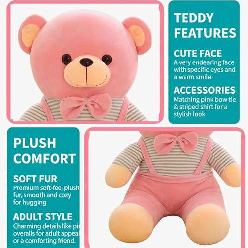 Image of Tickles Cute Teddy with Bow Tie & Cute Outfit Soft Stuffed Plush Toy for Kids Boys & Girls Birthday Gift (Color: Pink Size: 25 cm)
