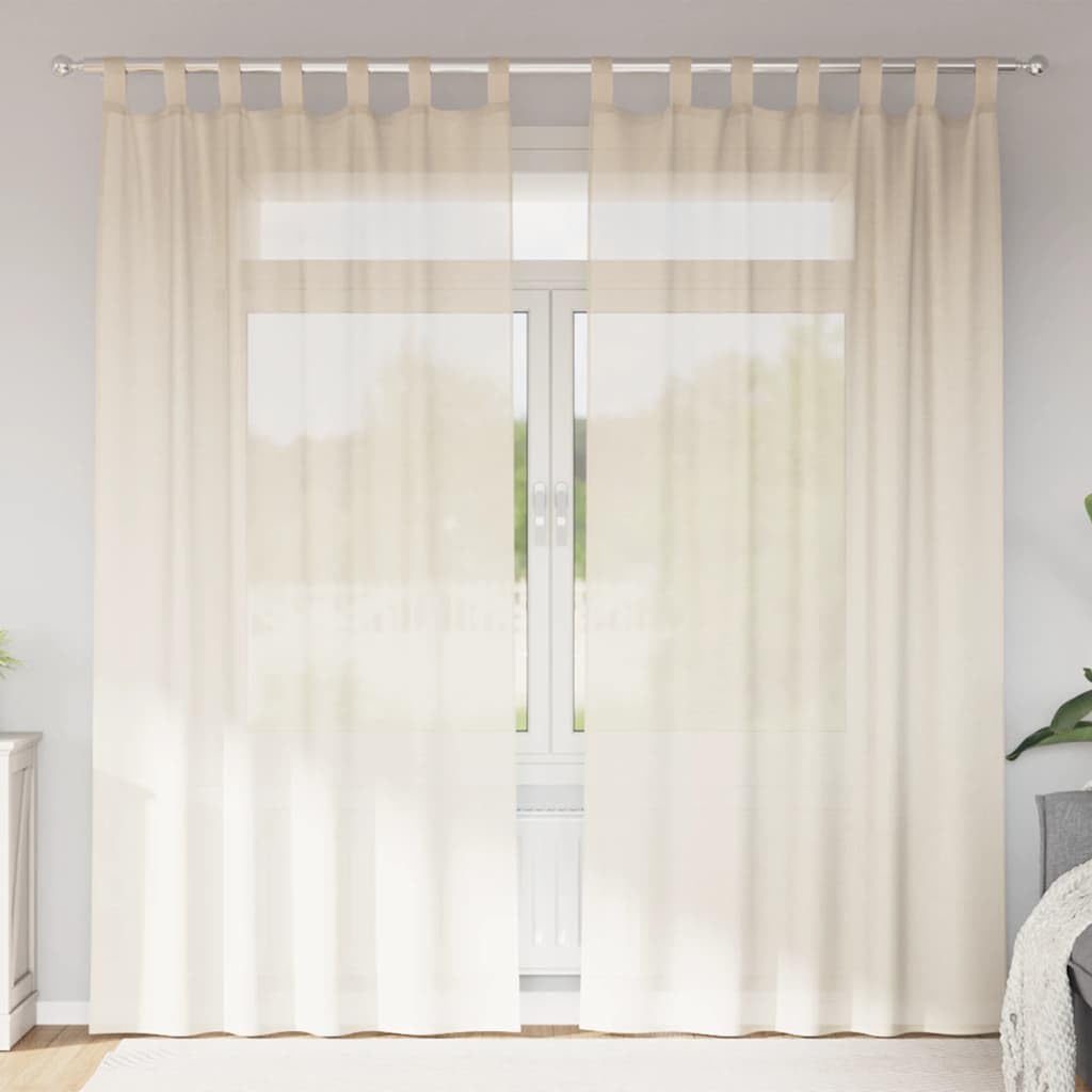Kremowe zasłony z woalu, z zakładką, 2 sztuki, 140 x 245 cm, półprzezroczysty poliester do salonu i sypialni, filtrujące światło i nieprzejrzyste
