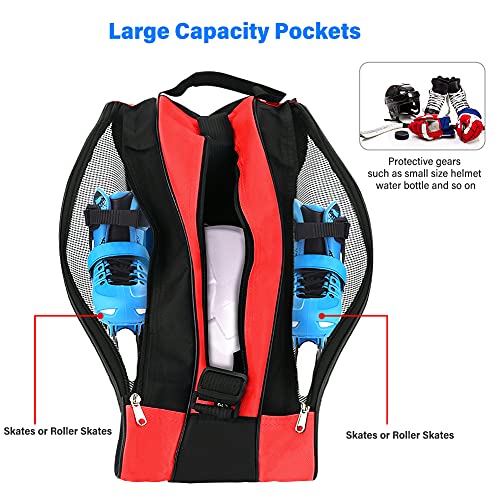 Image of Roller Skate Bag, Breathable Ice-Skating Bag Shoulder and Top Handle Oxford Cloth Skating Bag for Women Men and Adults Roller Skate Accessories (Red)