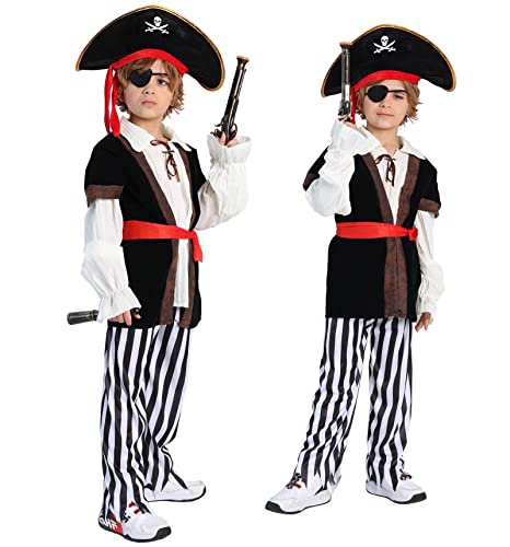 9 Pcs Pirate Costume Kids Coat Pants Hat With Accessories Deluxe Set For Party Cosplay 8-10 Years #TOP1