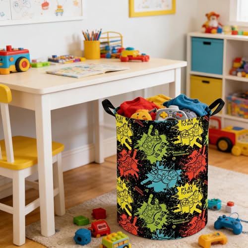 Image of Game hamper,Waterproof foldable Kids laundry basket,Nursery Hamper,Games Room decor,Toy organizer,clothes basket(Game)