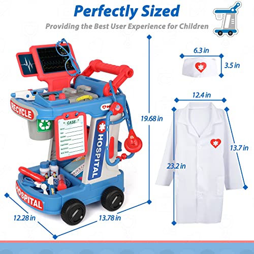 Image of Liberry Toddlers Doctor Kit Toy for Girls Boys Ages 2 3 4 5, Blue | Kids Doctor Playset with Cart, Costume & Stethoscope, Role Play, Pretend Play Medical Toys, Birthday Gift