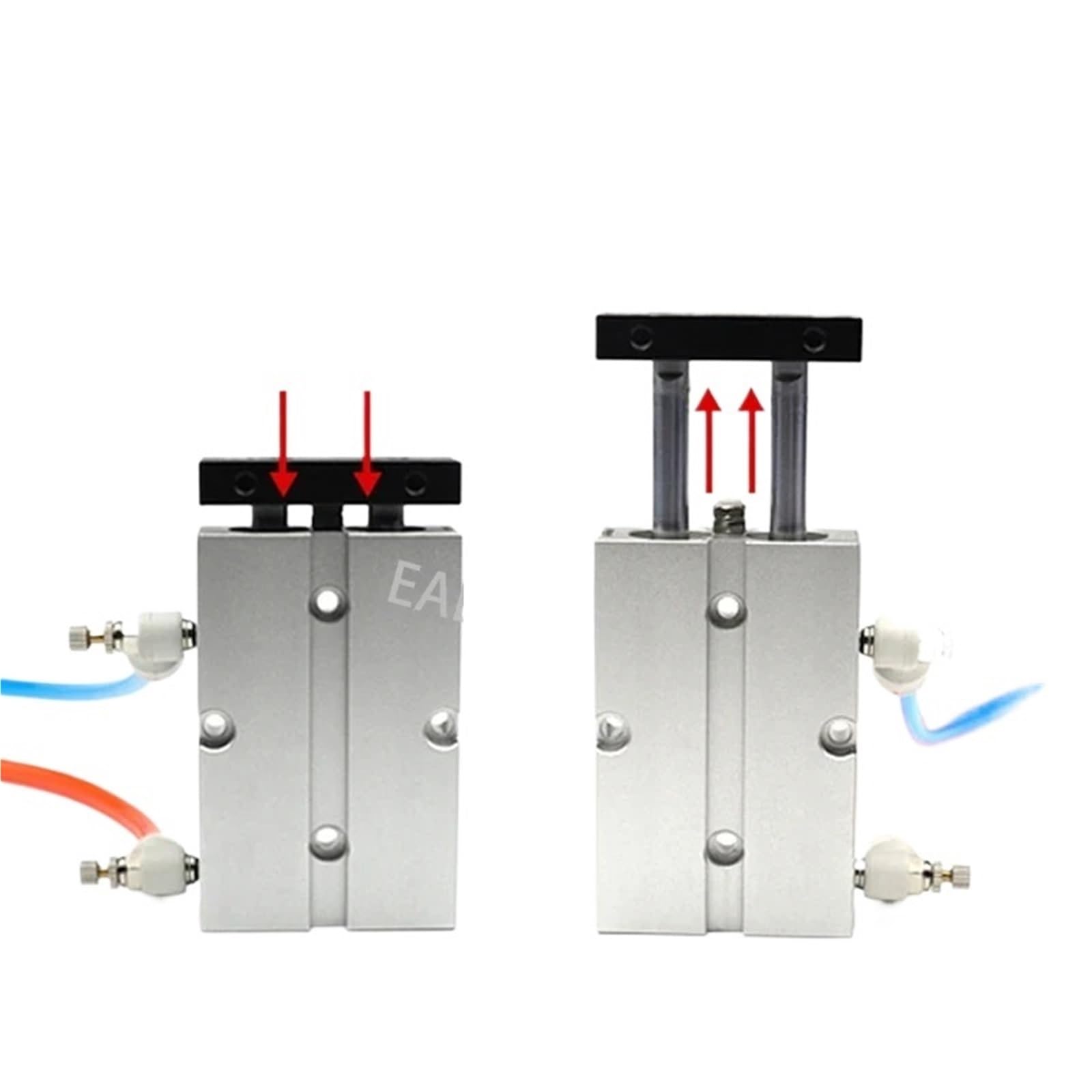 Cylindre pneumatique double tige contre les vibrations et torsions des axes de poussée