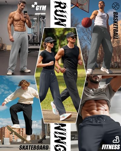 Image of 5 Pack Men's Lightweight Baggy Sweatpants Straight Leg Open Bottom Drawstring Pants with 3 Pockets