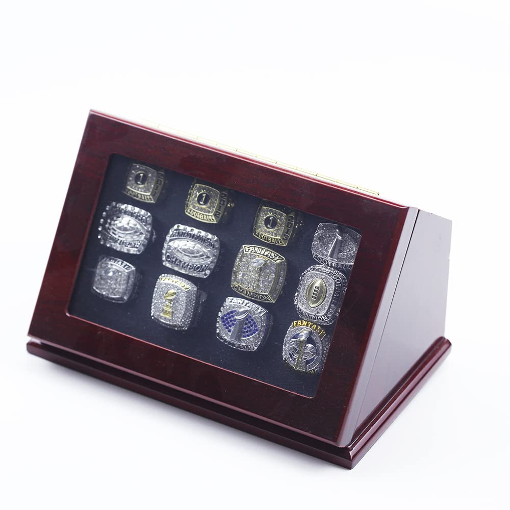 12PCS Fantasy Football Ringe 2011 bis 2022 Championship Rings Collection FFL Championship Trophy Gift Box Ring Display Box