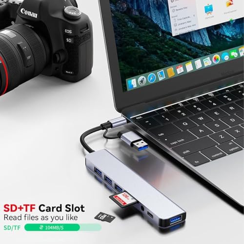Image of 8-in-1 USB C Hub Multiport Adapter - Type-C Docking Station with 4K HDMI, VGA, Ethernet, 3 USB 3.0 Ports, SDCard Reader, PD Charging - Compatible with MacBook, Dell, HP,Type C Laptops