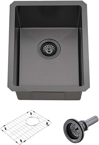 Fregadero de barra negro de 12 pulgadas Undermount-Wesliv - Fregadero de cocina pequeño de 12 x 16 pulgadas, fregadero de cocina bajo montaje, Negro