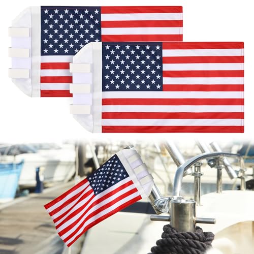 Ceoighe 2 Pcs Flag for Boat Fishing Holder Rocket Launcher Rail Fishing Rod Holder Flag for Boat Heavy Duty Nylon Sewn Stripes Universal Banner for Marine Yacht UTV (American Pattern)