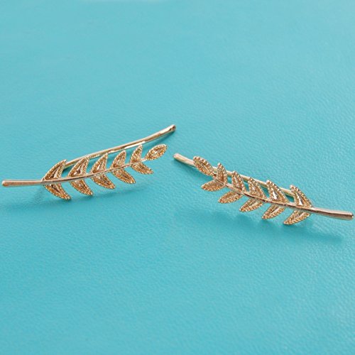 14K Gold Plated or Silver Tone Ear Crawler Earrings for Women - Delicate Leaf Ear Climbers, Hypoallergenic Ear Cuff Studs, Safe for Sensitive Ears4