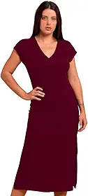 Vestido Midi Canelado Modelador Fenda Lateral Tecido Premium Gola V