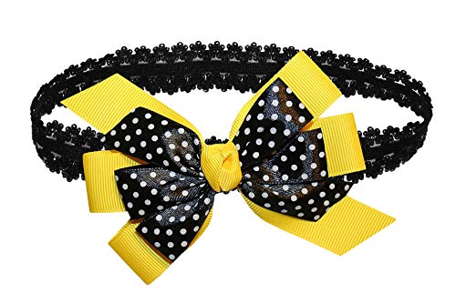 WD2U Baby Girls Black Dotted Grosgrain Boutique Hair Bow Stretch Headband (Sun Yellow)