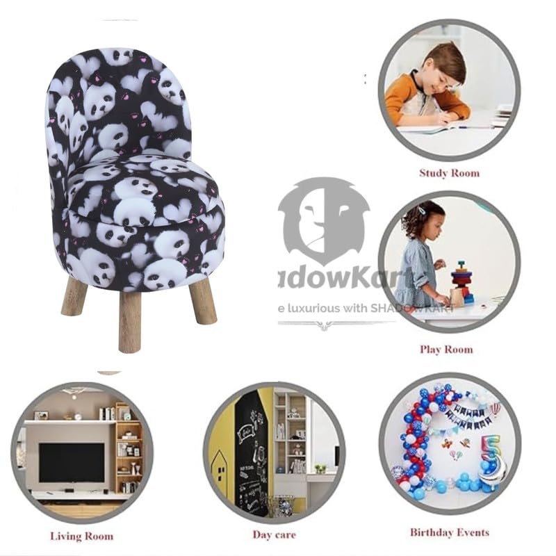 Image of Ottoman Kids pouffe Small Stool for Baby Chair Study Table Stool for Kids Room Baby Sofa Stepstool Children Cartoon Wooden Chair, 14x26 Inch, Black Rose