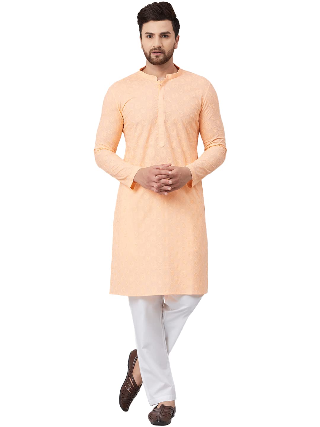 See Designs Cotton Regular Mens Kurta (14180256_Peach_Xl)