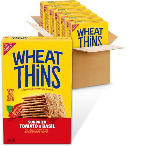 WHEAT THINS Sundried Tomato &amp; Basil Snacks, Whole Grain Wheat Crackers, 6ct