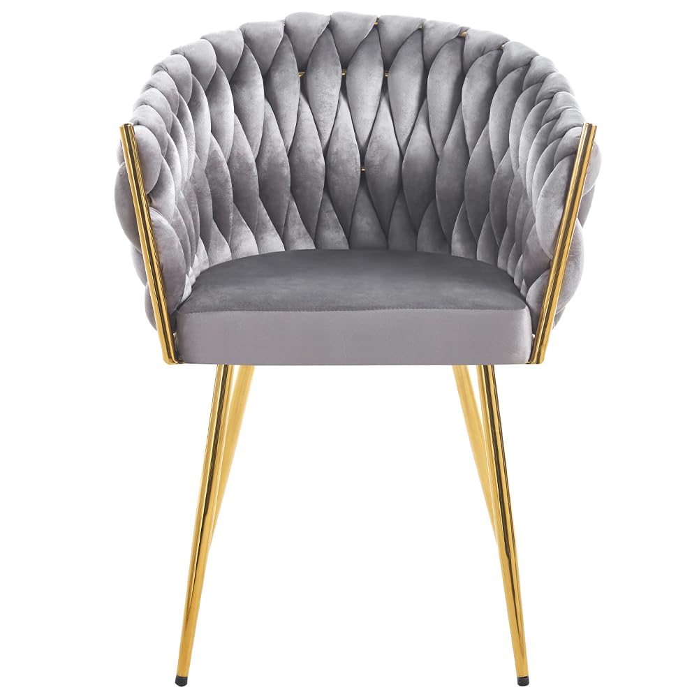 Shally Dogan Juego de 2 sillas para comedor con revestimiento de terciopelo y acolchado ergonómico de altísima densidad, silla de cocina, salón u oficina, con pies dorados, diseño moderno (color gris)