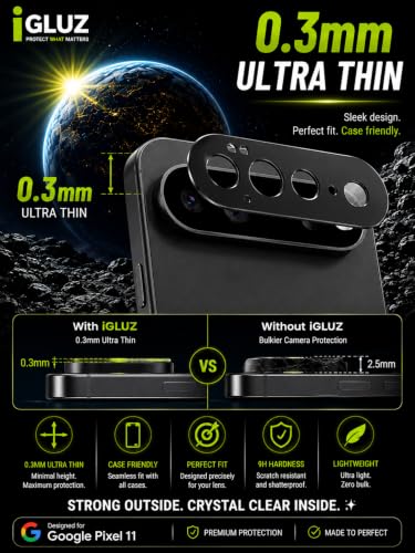 Image of iGluz Compatible with Google Pixel 11 Pro Camera Lens Protector (1 Pack) | Premium 9H Tempered Glass Camera Guard | Ultra Clear HD | Scratch Resistant | Case Friendly Fit | Bubble Free Easy Installation
