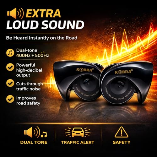 Image of KOBRA Car Horn High Sound Waterproof 12V | Horn for Car with Wire | Loud Snail Car Horn | Anti-Rust Premium Finish Universal Vehicle Horn