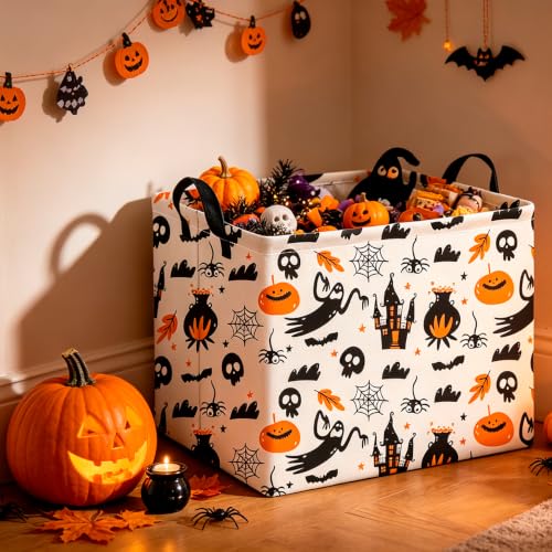Image of CLOCOR Rectangular Storage Basket,Waterproof Books Box with Handles,Gift Basket(Castle Halloween)