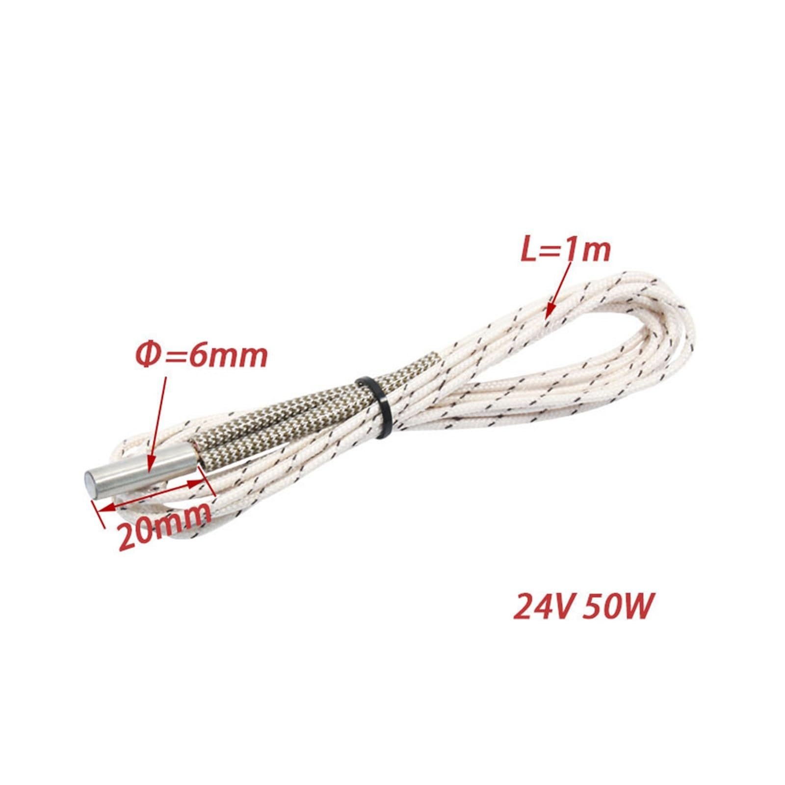 24V 50W Heizpatrone 6x20mm for 3D-Drucker(50W 2M Wire)