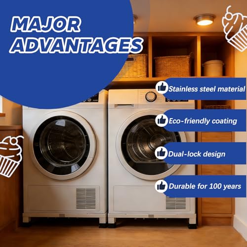 Image of Heavy Duty Stainless Steel Laundry Pedestal - 6 inch Height Universal Washer & Dryer Stand for Front Load Machines, Ice Maker, Samsung /LG - Durable Appliance Base with Non-Slip Feet