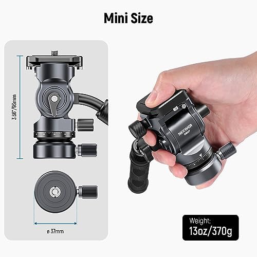 NEEWER Tripod Fluid Head with +/-10° Leveling Base (37mm Dia.), Metal Pan Tilt Head with Arca Type QR Plate, Telescopic Handle for Compact Video Camera DSLR Camera, Max Load 8.8lb/4kg, GM27, Grey