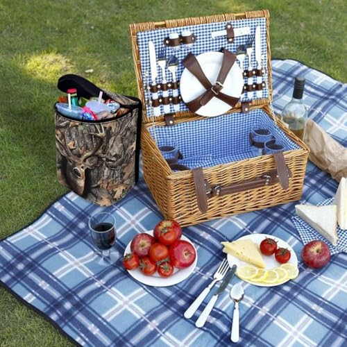 Image of Talayituse Deer Hunting Camo Print Car Trash Can with Lid, Leak Proof Auto Trash Bag Hanging Vehicle Garbage Can Multipurpose Storage Container for Back Seat Road Trip