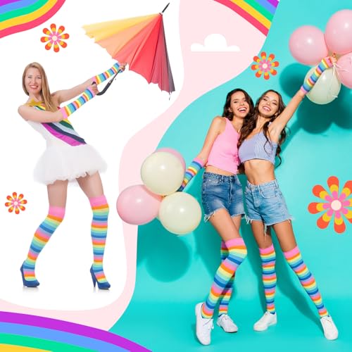 Image of Geyoga Arm Warmers Leg Warmers Striped Thigh High Socks Fingerless Gloves Stockings Christmas Halloween