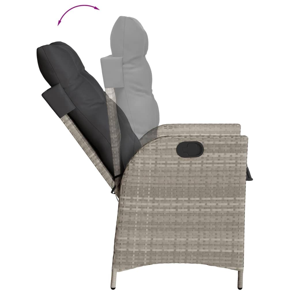 Set da pranzo da giardino, 7 pezzi, grigio chiaro, polyrattan, sedie regolabili, tavolo da 200 x 100 cm, zona pranzo all'aperto con cuscino, resistente ai raggi UV, facile da pulire