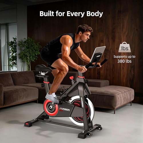 Image of HARISON Exercise Bike for Home, Magnetic Indoor Cycling Bike with Quiet Dual-Belt Drive, 380 LB Capacity Exercise Bike, Adjustable Resistance Stationary Bike with Push-to-Stop, App Compatible