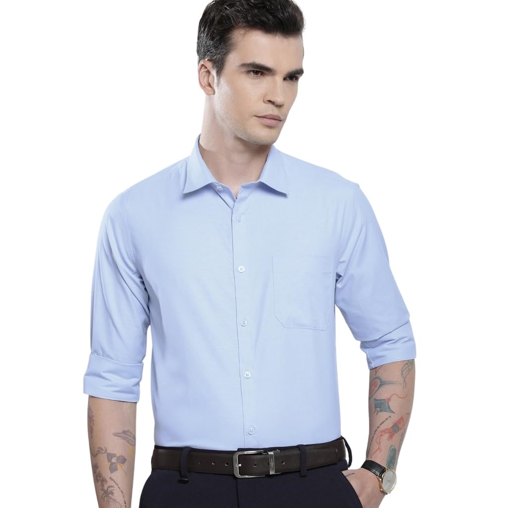 the indian garage co Men's Cotton Slim Fit Solid Full Sleeves Cutaway Collar Formal Shirt-picture-40