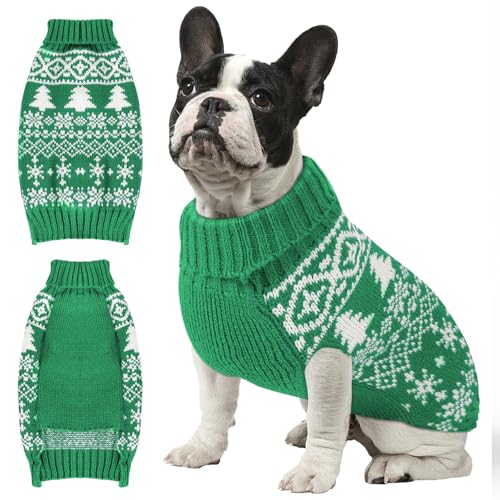 Image of Christmas Dog Sweaters for Small Medium Large Dogs and Cats,Pet Soft Warm Holiday Outfit Girl & Boy,Pup Winter Clothes Turtleneck Double Knitting Collar for Outdoors Playing(Green,XXL)