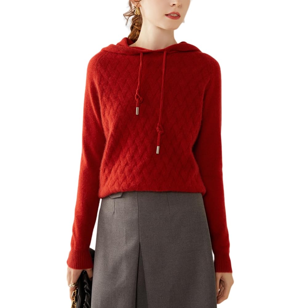 DISSA Damen Langarm Kaschmir Pullover mit Kapuze,EU 34-42