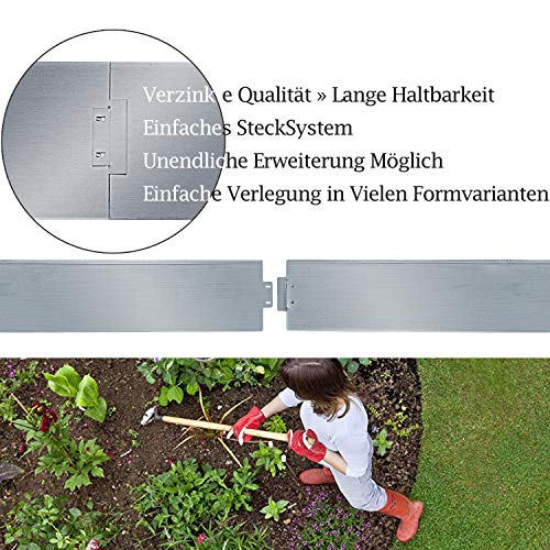 Einfeben Rasenkante 5m 100x18cm Metall Beetumrandung verzinkt Mähkante Beeteinfassung - Länge 5m Höhe 18cm Palisade