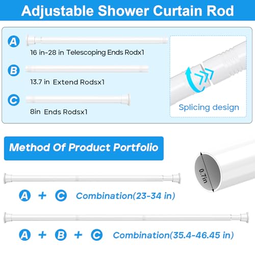 Image of MEXAU 4 Pack Spring Tension Curtain Rods 24-46In White Shower Curtain Rod | Adjustable Spring Tension Rods No Drilling for Window Closet Kitchen Wardrobe Bathroom, Non Slip Tension Rods ,7 /8 inch Diameter
