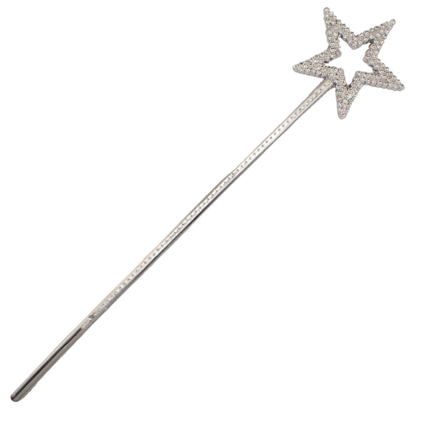 Topkids Accessories Fairy Wand for Dress Up Costume, Kids Princess Queen Wand Pretty, Sparkly Girls Dressing Up Wands, Fancy Dress Play Princess Wand Cute Kids Accessories (Silver Star)