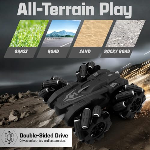 Image of Remote Control Drift Stunt Car 4WD | 360 Rotating | Dual Sided Climbing | High-Speed Tumbling | Rechargeable Stunt Car | C-Type Charging | Remote Control Car for Kids | Made in India. (Black)