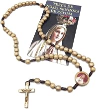 Terço De Madeira Nossa Senhora De Fátima Dourado Com Folheto