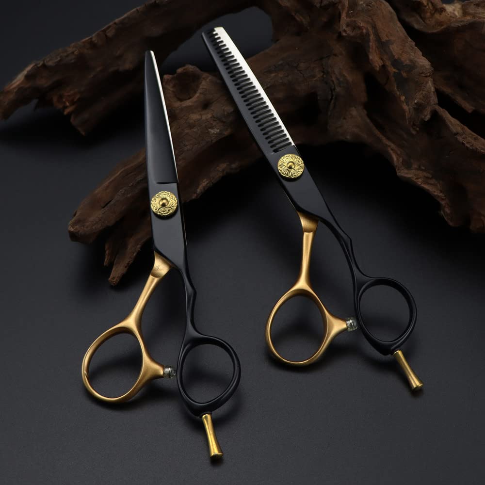 Haarschneideschere, 6 Zoll, Professioneller Jp 440C-Stahl, Schwarzgold, Haarschneideschere, Effilierschere, Friseurscheren-Set