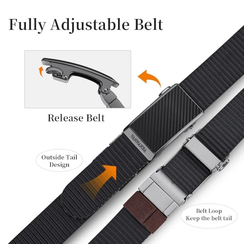 VANNANBA Mens Reversible Ratchet Nylon Belt-Durable & Stylish for Casual,Work & Outdoor-Black/Brown,1.38" Width3