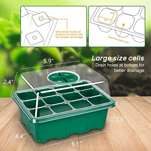 Bonviee-5-Pack-Seed-Starter-Trays-Seed-Starter-Kit-with-Adjustable-Humidity-Dome-and-Base-Indoor-Greenhouse-Mini-Propagator-for-Seeds-Growing-Starting-12-Cells-Per-Tray-Green