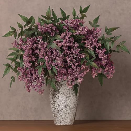 4 Pcs 36 Artificial Nandina Berry Stem Fake Plant Branches(Dusty Plum)