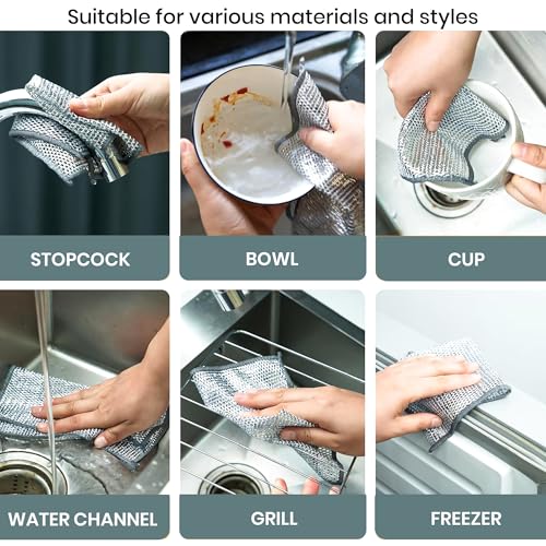 Image of Prime Pick 10 Pack Double Layered Non-Scratch Wire Dishcloth | Steel Scrubber for Utensils, Multipurpose Wet & Dry Cleaning Cloth Scrubber for Dishes, Sinks | Non Abrasive Stainless Steel Mesh Sponge