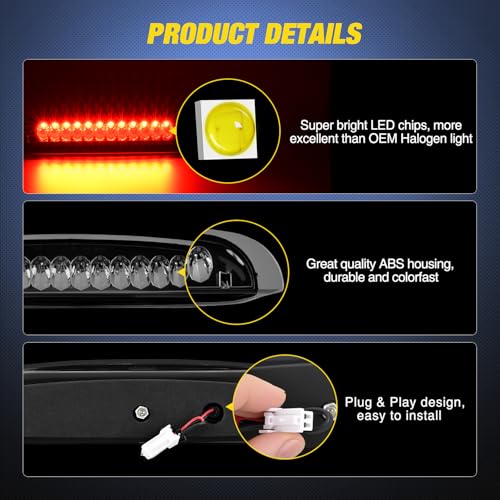 Image of Nilight Third Brake Light Tail High Mount 3rd Stop Lights Smoked Lens Compatible with Ford Explorer 1998 1999 2000 2001 Van SUV Rear Center Cab Lamp