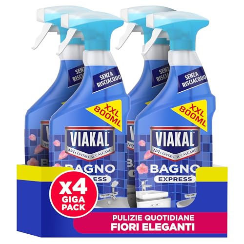 Viakal Spray Classico Con Tecnologia Anti-goccia, Il Numero Uno Per Il Tuo Bagno Contro Il Calcare E Le Macchie D'Acqua 800ml (Confezione da 4)