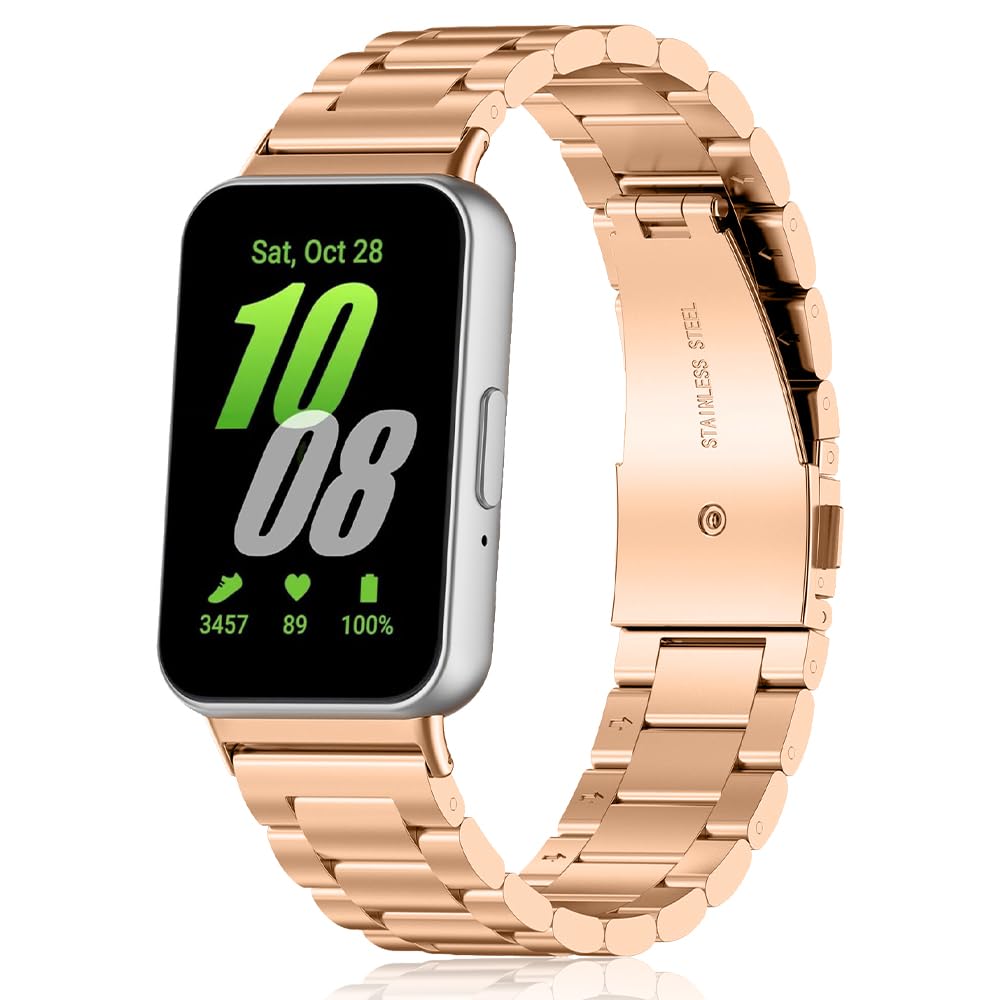 SeNool Correa Compatible con Samsung Galaxy Fit 3, [Pulsera de Repuesto de Acero Inoxidable] [Resistente Desgaste] [Resistencia Corrosión], Banda Compatible con Samsung Galaxy Fit 3 - Oro Rosa