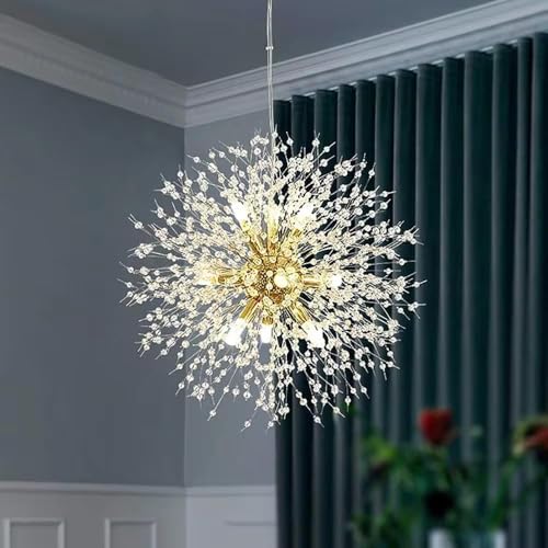 Image of Modern Crystal Sputnik Chandelier - Luxury Starburst Pendant Light for Living Room, Dining Room & Bedroom| 400mm