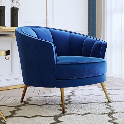 Lumisol Blue Accent Chair, Velvet Barrel Chair For Living Room Upholstered Vanity Chair Comfy Curved Chair For Bedroom (Blue Barrel) #TOP2