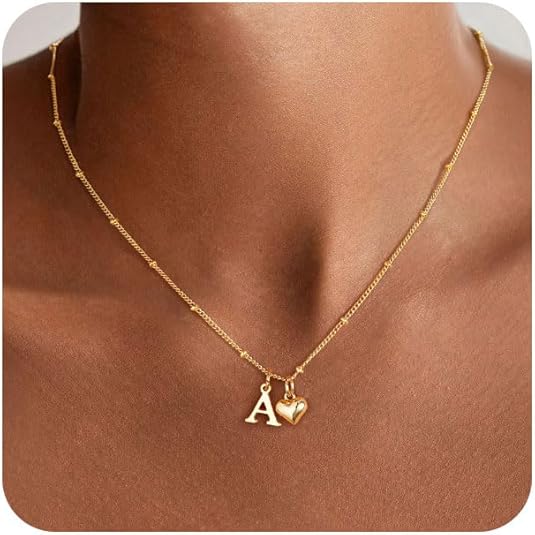 M MOOHAM Heart Initial Necklace for Women Girls - 14K Gold Plated Letter A-Z Pendant Necklace Dainty Heart Necklaces Tiny Initial Necklaces Birthday Gifts for Women Jewelry