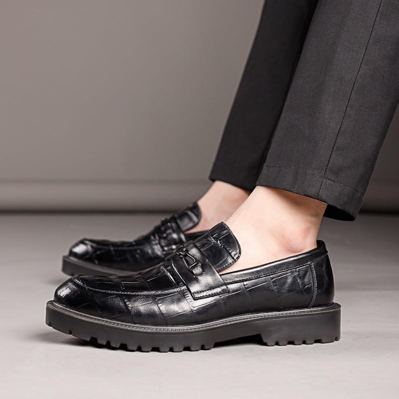 Men's Fashion Crocodile Pattern Dress Shoes Slip-On Loafers Formal Business Casual Moccasins Driving Leather Shoes3